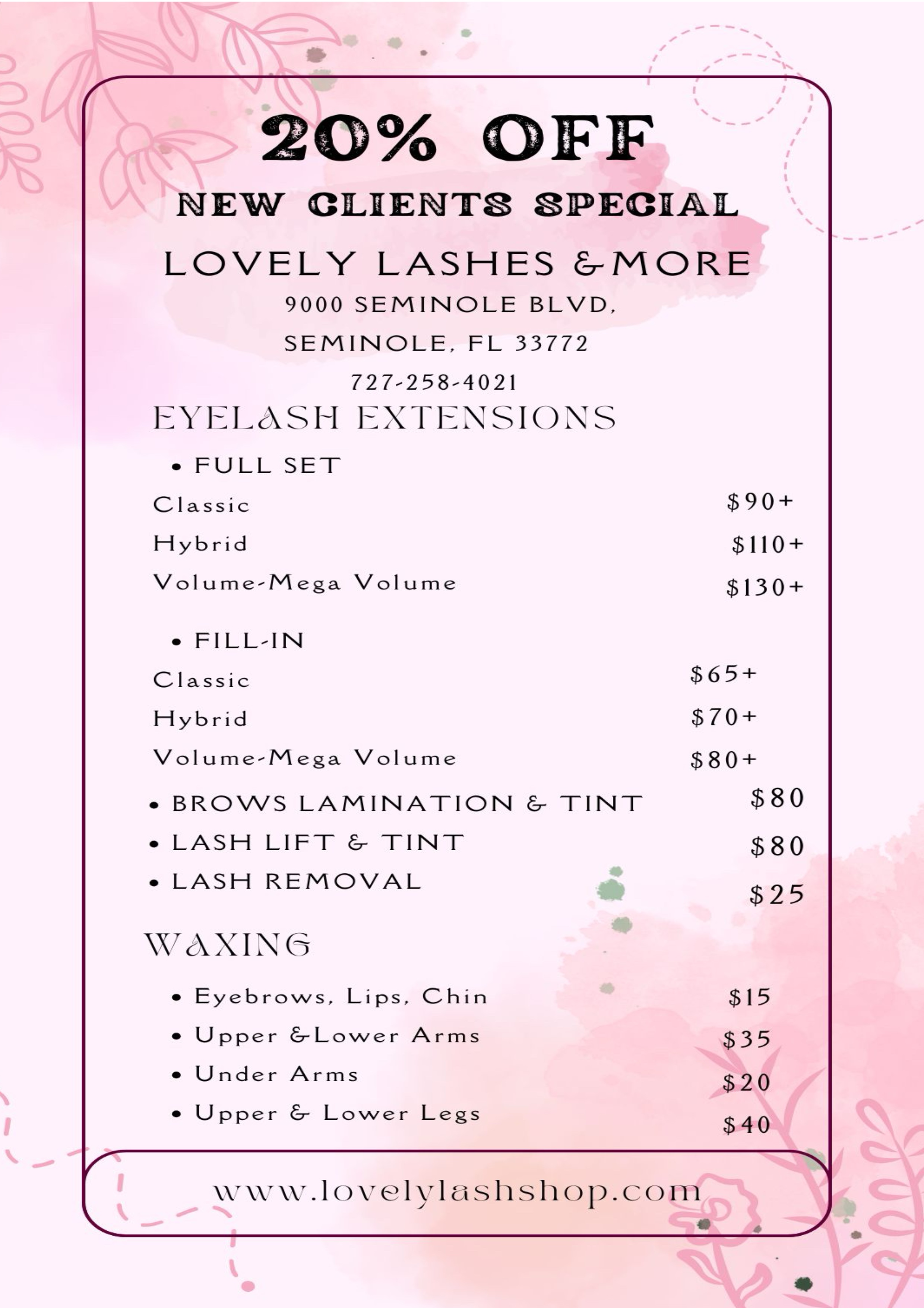 Lovely Lashes & More Pricing Menu